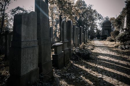 Wroclaw, Poland - October 15, 2017: An ancient entombment on the old cemetery, few days before Halloween celebrationのeditorial素材