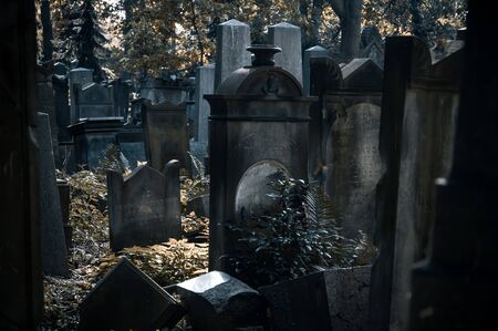 Wroclaw, Poland - October 15, 2017: An ancient entombment on the old cemetery, few days before Halloween celebrationのeditorial素材