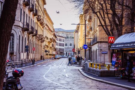 Milan, Italy - 30 Dec, 2017 - Empty street in the center of Milanのeditorial素材