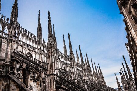 Milan, Italy - 30 Dec 2017 - Beautiful architectural details on the roof of Suomo in Milanのeditorial素材