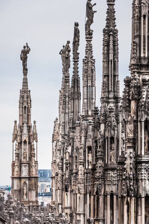 Milan, Italy - 30 Dec 2017 - Beautiful architectural details on the roof of Suomo in Milanのeditorial素材