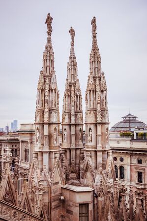 Milan, Italy - 30 Dec 2017 - Beautiful architectural details on the roof of Suomo in Milanのeditorial素材