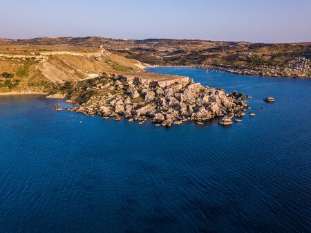 Drone view on Malta surrounded by blue seaの写真素材