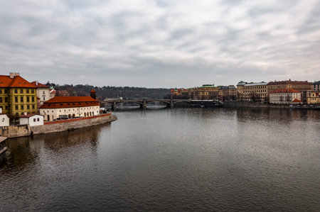 View on the river from the oldest bridge in Prague