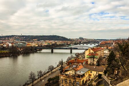 View on the old city of prague from the high mountain on the exit of from the townの写真素材