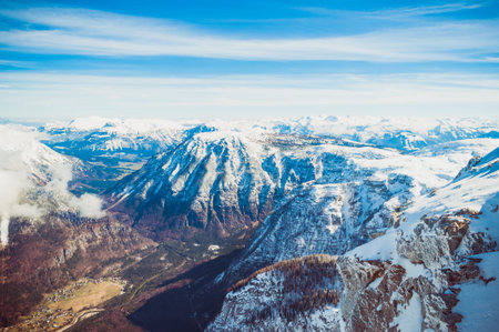 Aerial view on Austrian Alps in winterの写真素材