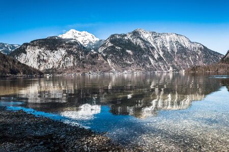 Calm lake between the mountains in Austriaの写真素材