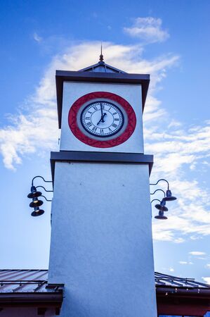 Watch tower with cloudy sky on the backgroundの写真素材