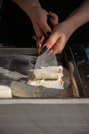 Lady making a handmade ice creamの写真素材