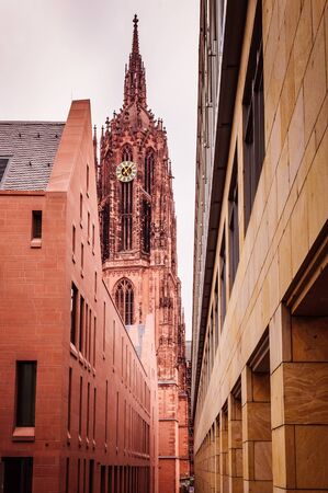 Ancient cathedral in the historical part of the city of Frankfurtの写真素材