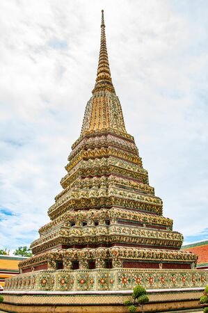 Bottom view on the ancient buddha templeの写真素材