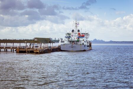 Old military boat in the harbourの写真素材
