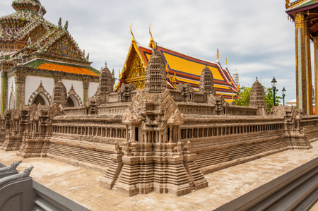 Royal buddha temple with grey sky in the backgroundの写真素材