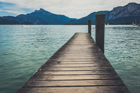 Wooden pier on Mondsee lake