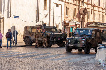 Rome, Italy - Dec 25, 2017 - Anti terrorist soldiers near their cars in the historical part of Romeのeditorial素材
