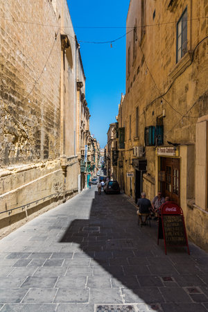 Valletta, Malta - June 20, 2019 -  People having a coffee in the cafeのeditorial素材