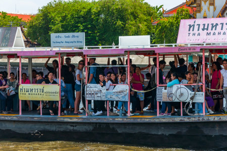 Bangkok, Thailand - Jul 11, 2015 - Boat with tourists on the river in Bangkokのeditorial素材