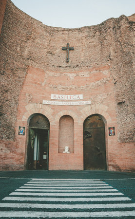 Rome, Italy - Dec 24, 2017 - Ancient Basilica Santa Maria degli Angeli on the piazza della republica in Rome downtownのeditorial素材