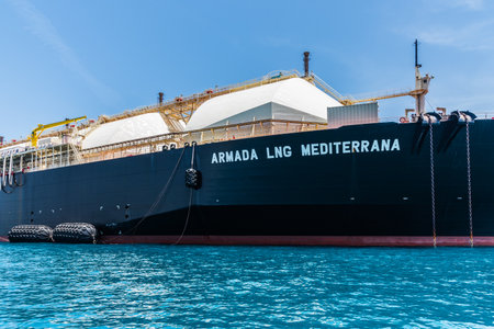 Sliema, Malta - June 22, 2019 - Armada LNG Mediterrana oin Malta portのeditorial素材