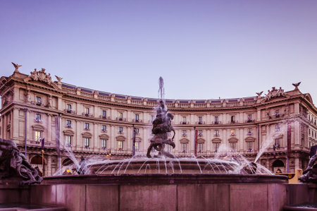 Rome, Italy - Dec 24, 2017 - Evening on the piazza della republica in Romeのeditorial素材