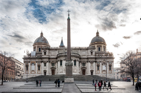 Rome, Italy - Dec 26, 2017 - Big ancient cathedral in the central part of Rome, under a blue sky covered with cloudsのeditorial素材