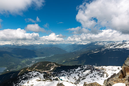Panoramic view of the Swiss Alps from the top of the mountainの写真素材