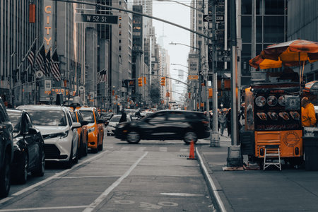 New York, US - May 6, 2023 - 52nd street in downtown New York on a busy day