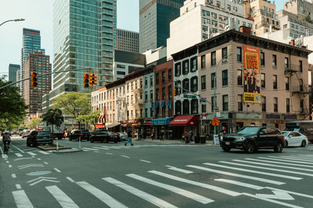 New York, US - May 7, 2023 - Busy downtown street on late afternoon