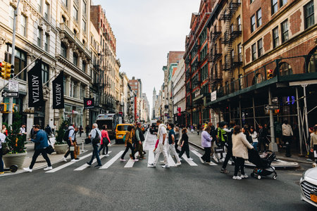 New York, US - May 7, 2023 - Busy downtown street on late afternoonのeditorial素材
