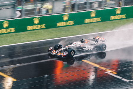 Spa Francoshamps, Belgium - Jul 27, 2024 - Haas Formula 1 car during wet practice session