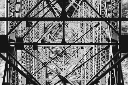 Close up shot of a metal construction in black and white