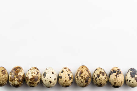 Quail eggs on white background. Organic product.の写真素材