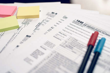 Form 1040 Individual Income Tax return form. United States Tax forms. American blank tax forms. Tax time.の写真素材