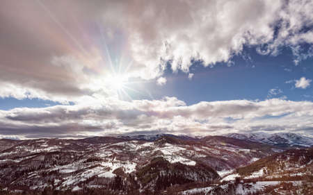 Mountain Zlatibor, Serbia at winter. Beautiful landscape in winter, a snow covered mountain on the sunny clear day.の写真素材