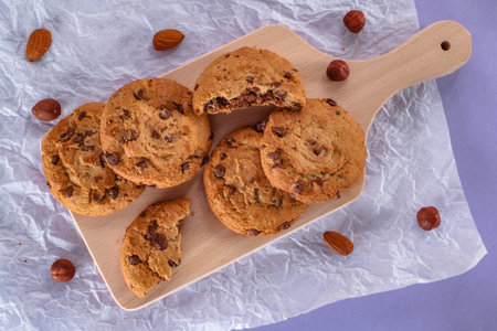 Chocolate chip cookies, almond,nut,hazelnut cookies.の写真素材