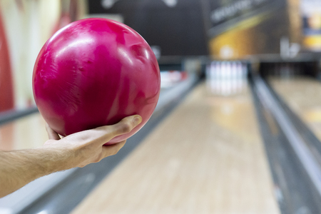Pink ball on floor in bowling clubの写真素材