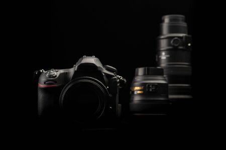 Professional photography equipment. Professional photographer work kit. Photo lenses.の写真素材