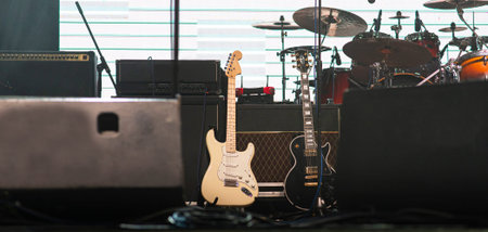 Musical instruments on stage, before the open concert. live concert