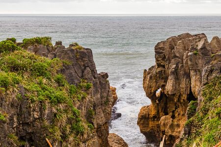 Pancake Rocks. Rocky shore. Paparoa National Park, South Island, New Zealandの写真素材