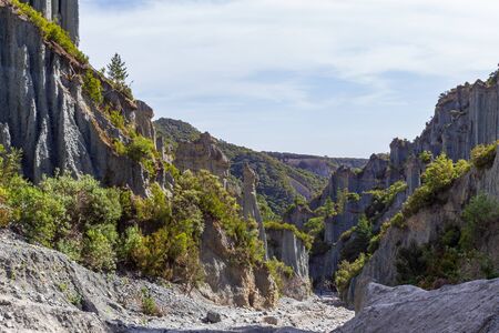 Beauty of Putangirua Pinnacles. Steep cliffs of North Island, New Zealandの写真素材