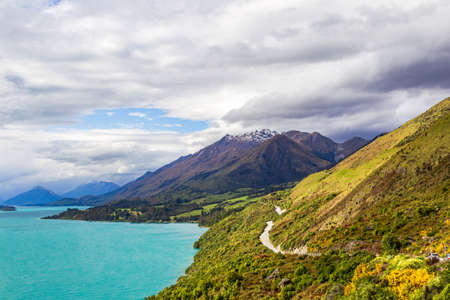 The road to Glenorchy along the shores of Lake Wakatipu. New Zealandの写真素材