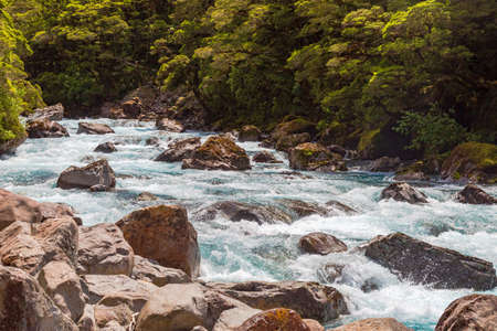 A fast river near Pop's View lookout. Fiordland. New Zealandの写真素材