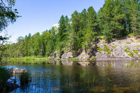 Rocky shores of Lake Tagasuk. Siberia, Russiaの写真素材