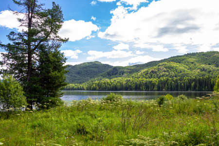 Cloudy landscape at Lake Tagasuk. Krasnoyarsk Territory, Siberia, Russiaの写真素材