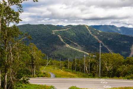 Cableway in Yuzhno-Sakhalinsk. Ski Trail - Height. Sakhalin, Russiaの写真素材