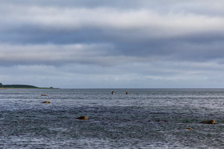 Okhotsk Sea Coast. Crab Fishermen. Sakhalin, Russiaの写真素材