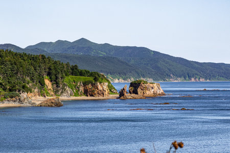 Cape Giant. Bizarre rocks. Okhotsk Sea coast. Sakhalin, Russiaの写真素材