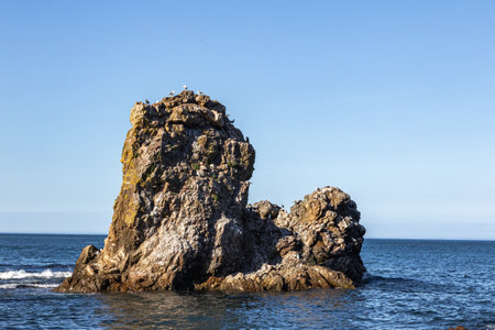 Bird's Cape. Bizarre rocks. Okhotsk Sea coast. Sakhalin, Russiaの写真素材