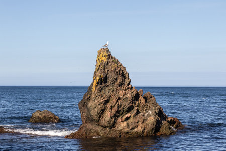 Bird's Cape. Bizarre rocks. Okhotsk Sea coast. Sakhalin, Russiaの写真素材