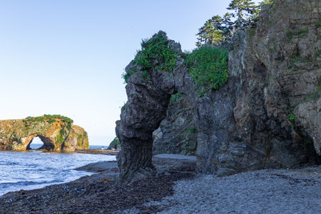 Bird's Cape. Bizarre rocks. Okhotsk Sea coast. Sakhalin, Russiaの写真素材